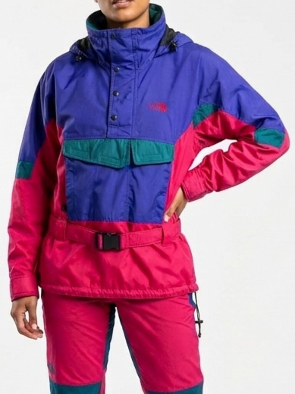Vintage 90s NORTH FACE Colorblock Belted Ski Jacket Windbreaker M